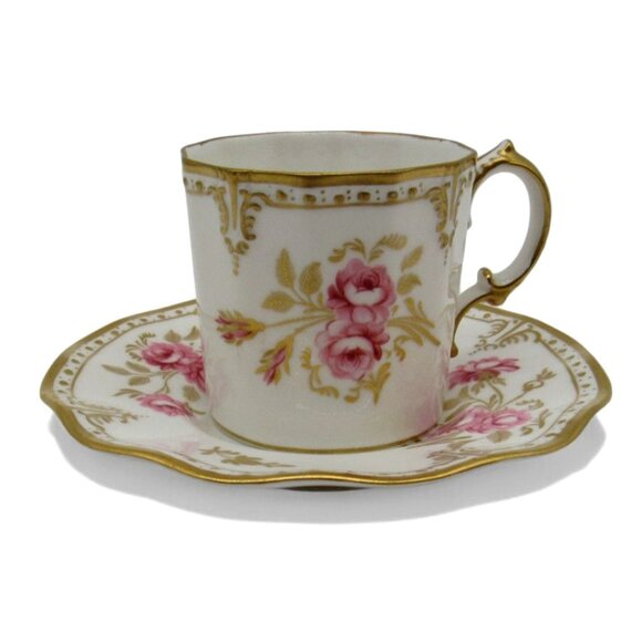 Royal CROWN DERBY Pinxton Pink Roses Cup And Saucer A1155 England Vintage - Picture 12 of 12